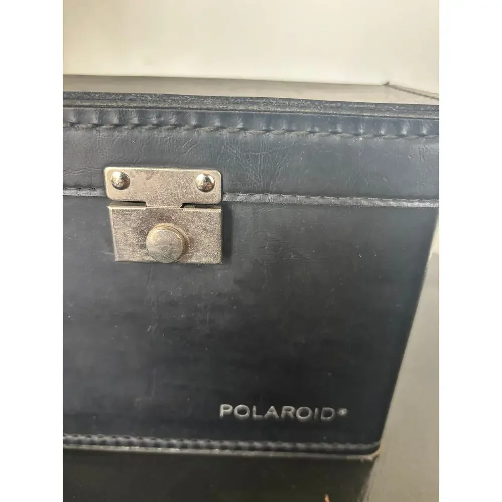 VTG Polaroid‎ Camera Black Leather Hard Case Flip Top Adjustable Shoulder Strap